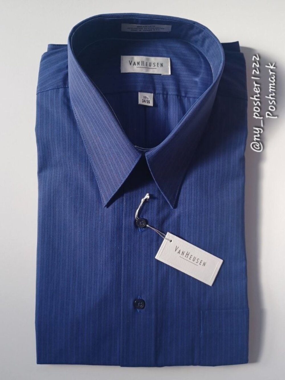 𝖵𝖠𝖭 𝖧𝖤𝖴𝖲𝖤𝖭 Men's Dress Shirt Blue (Size 17 ¹/₂)